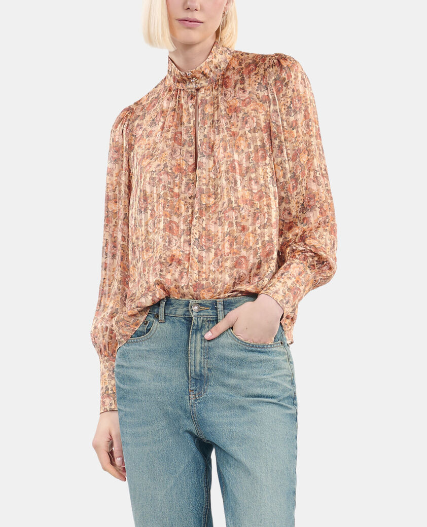 The Kooples FEMME CAMEL / BROWN top en soie imprim&eacute; fleuri