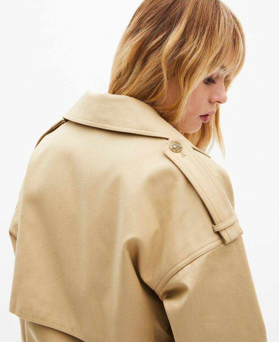 The Kooples DAMEN LIGHT BEIGE kurzer trenchcoat aus beigefarbener baumwolle