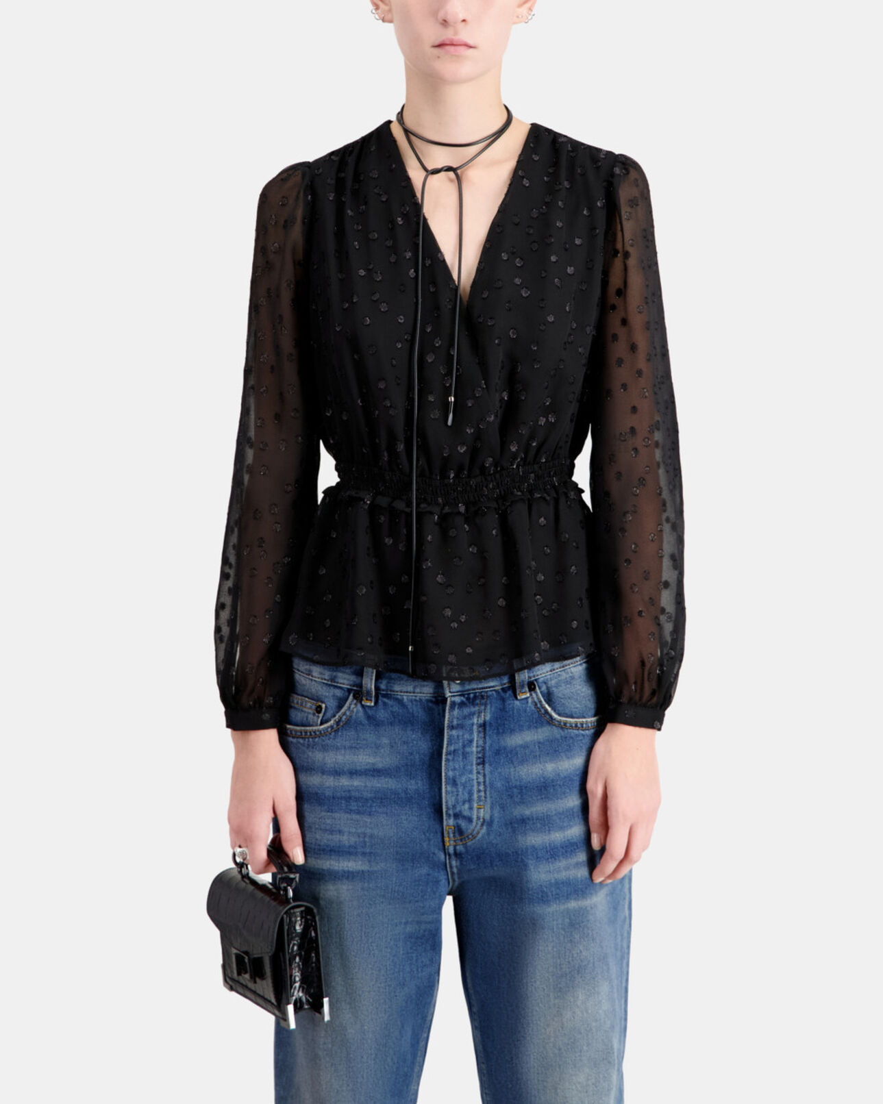 The Kooples WOMEN BLACK black polka dot top with silver wire