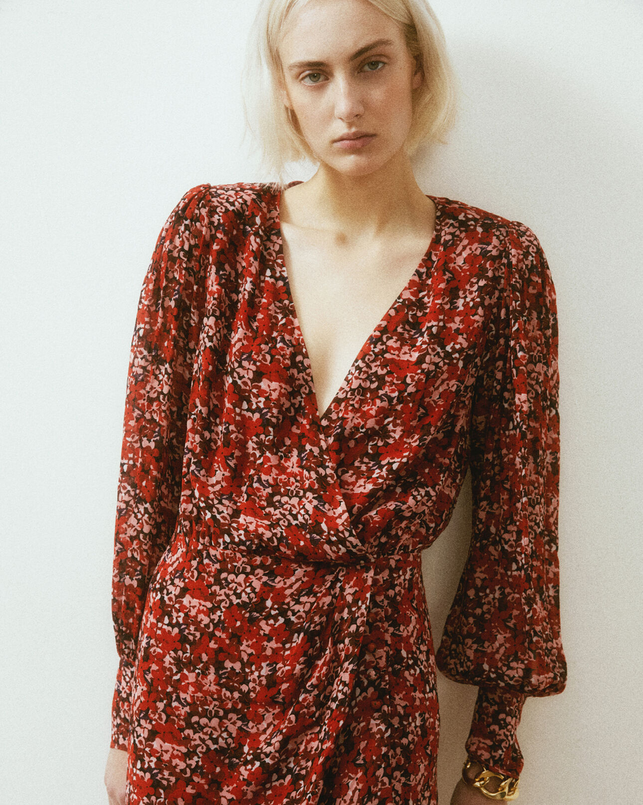 The Kooples WOMEN RED flowing red dress with floral motif