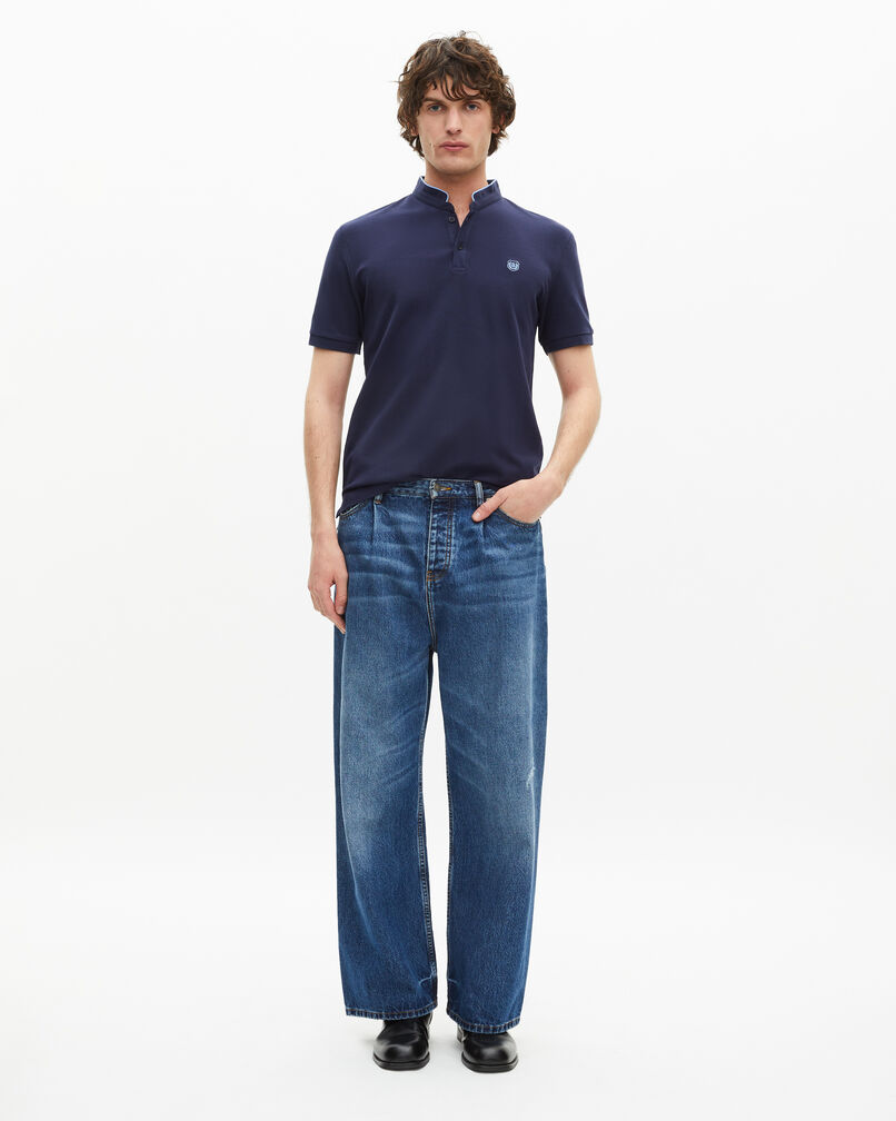 The Kooples MEN NAVY/ PIPING NAVY navy blue pique cotton polo t-shirt