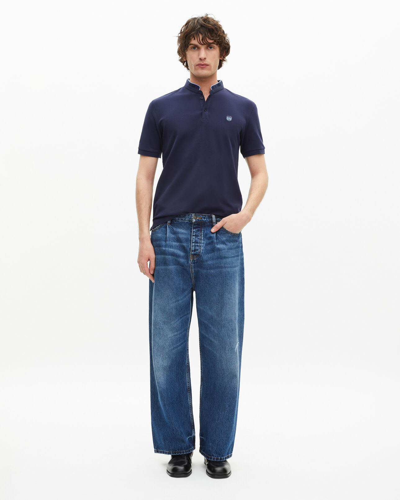 The Kooples HOMME NAVY/ PIPING NAVY polo en coton piqué bleu marine