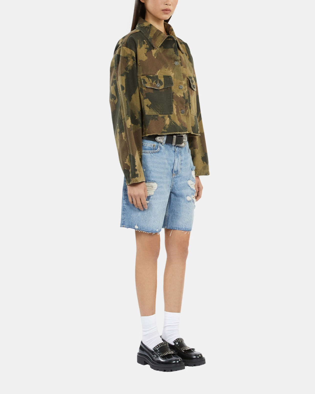 The Kooples WOMEN CAMOUFLAGE short camouflage denim jacket