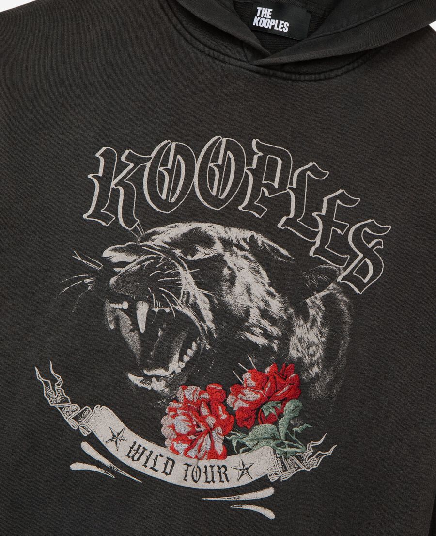The Kooples FEMME BLACK WASHED sweatshirt &agrave; capuche avec s&eacute;rigraphie noir
