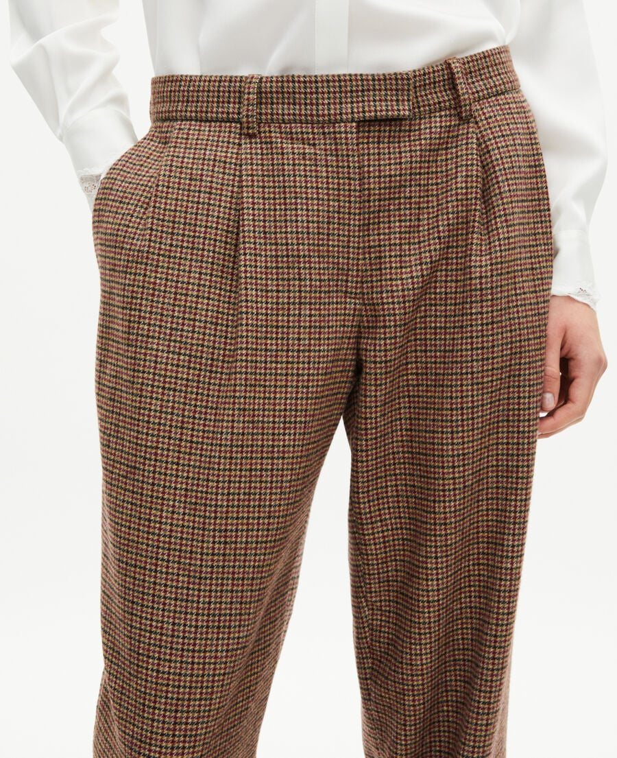 The Kooples F CAMEL MELANGE / BURGUNDY camel houndstooth wide-leg tailored pants