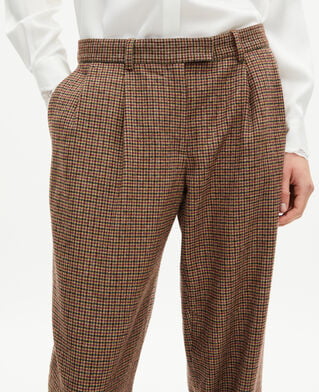 The Kooples F CAMEL MELANGE / BURGUNDY camel houndstooth wide-leg tailored pants