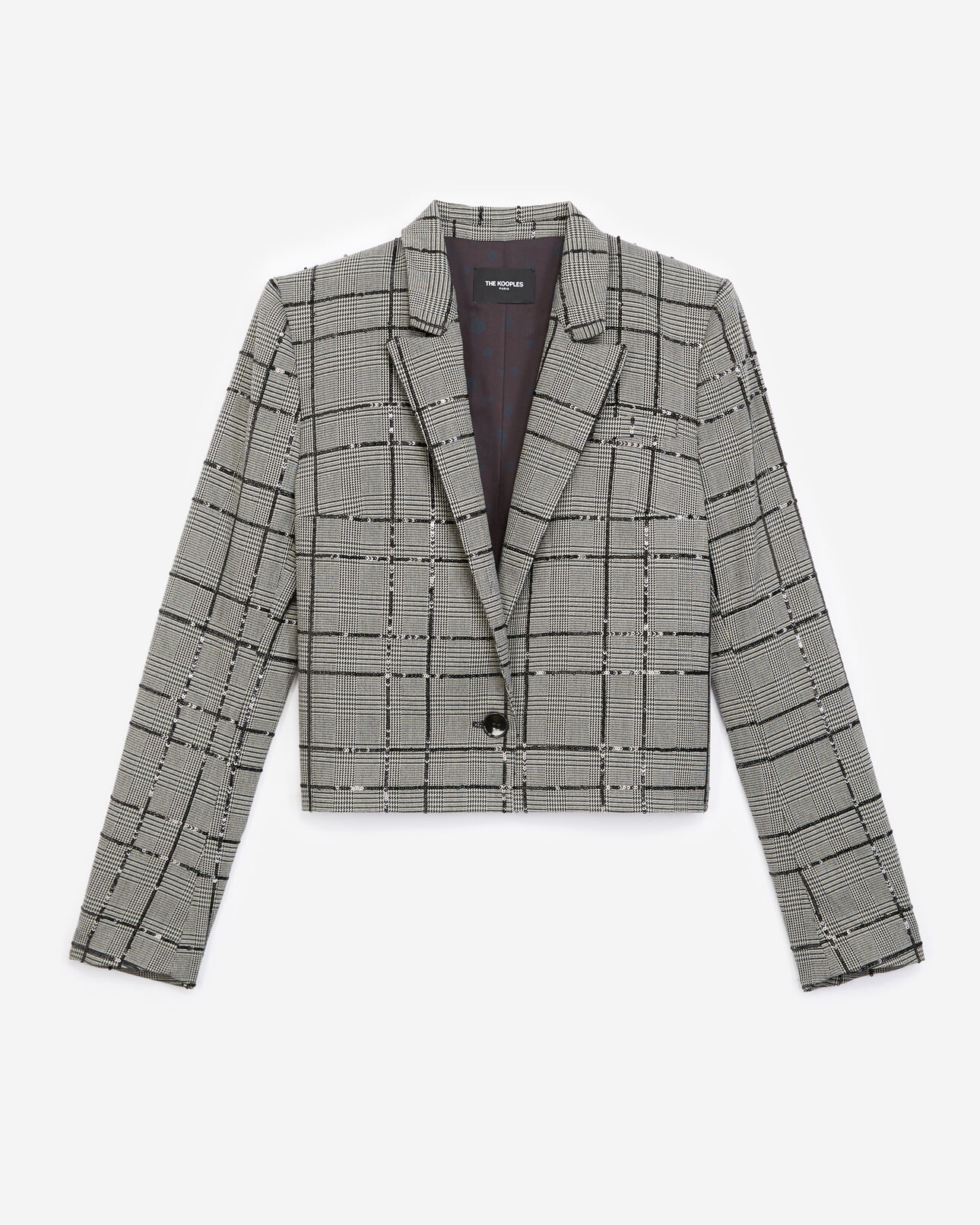 The Kooples FEMME GREY BLACK veste costume grise carreaux et sequins