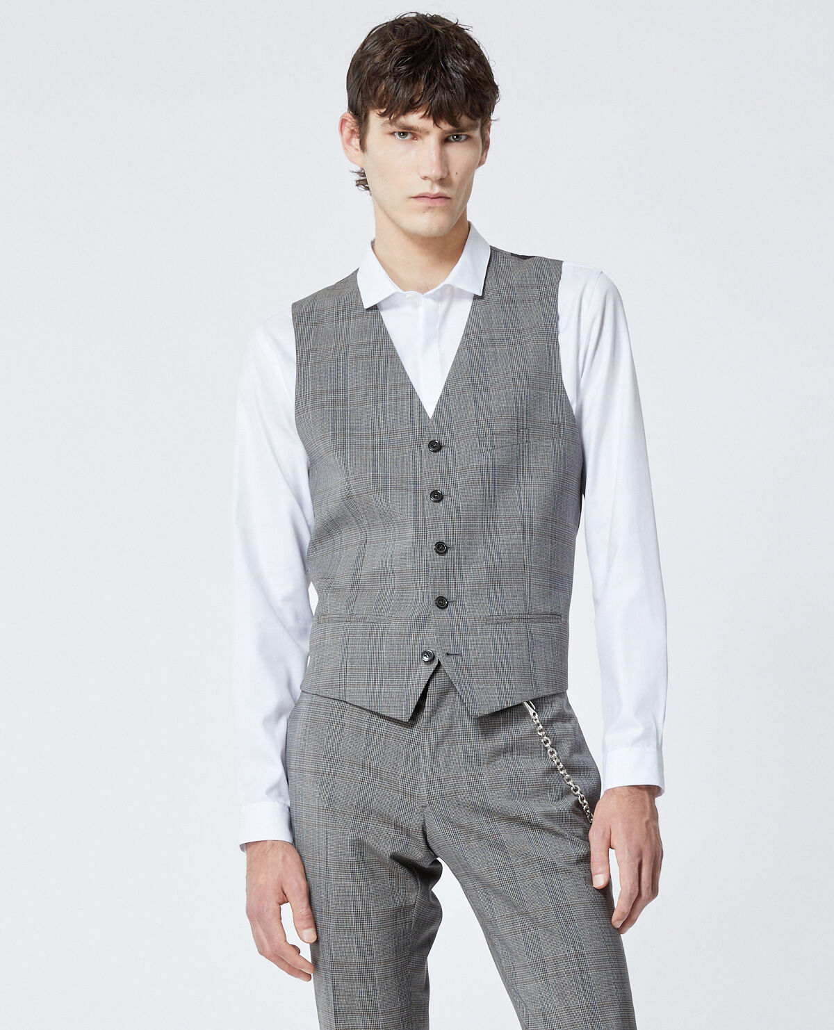 Grey waistcoat white top shirt