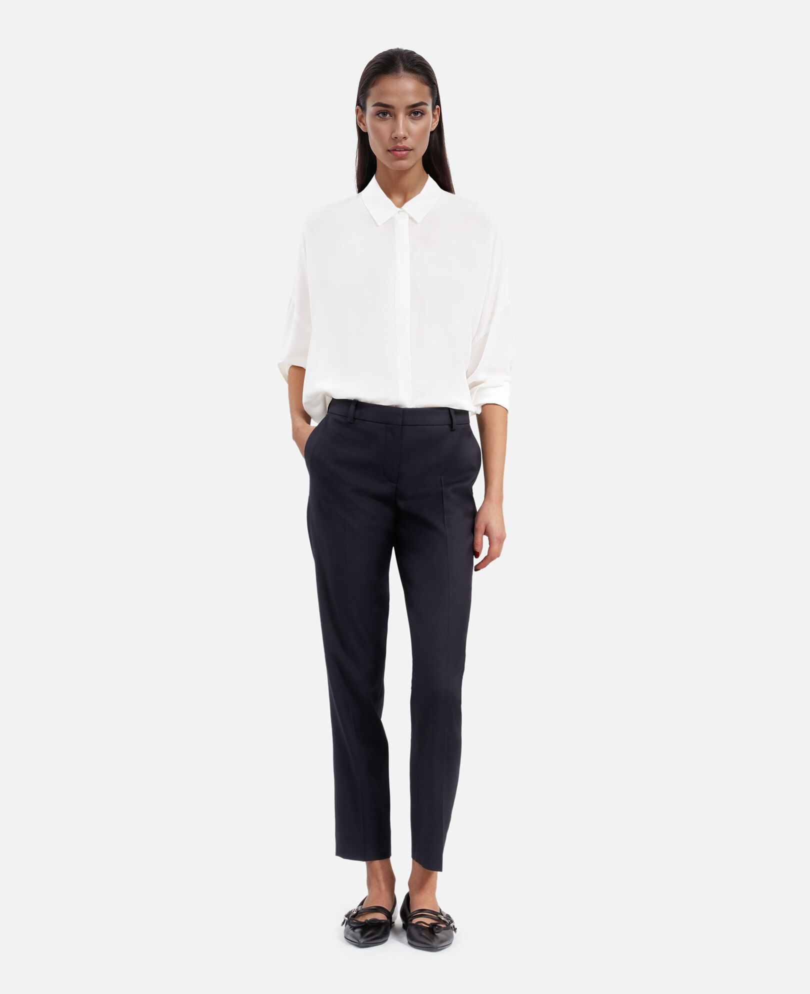 The Kooples FEMME NAVY pantalon tailleur en laine bleu marine coupe ajustée