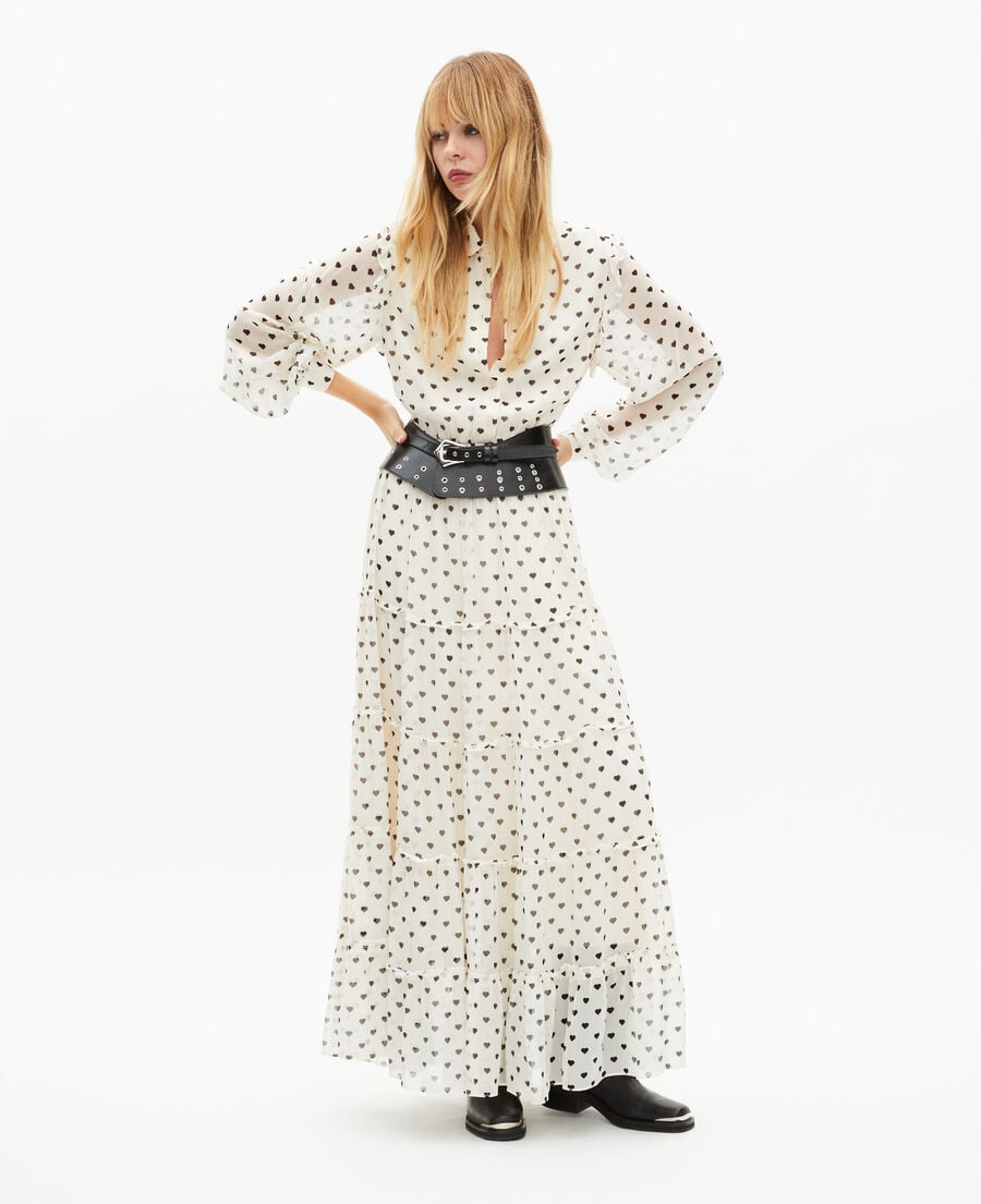The Kooples WOMEN WHITE / BLACK ecru heart print maxi dress