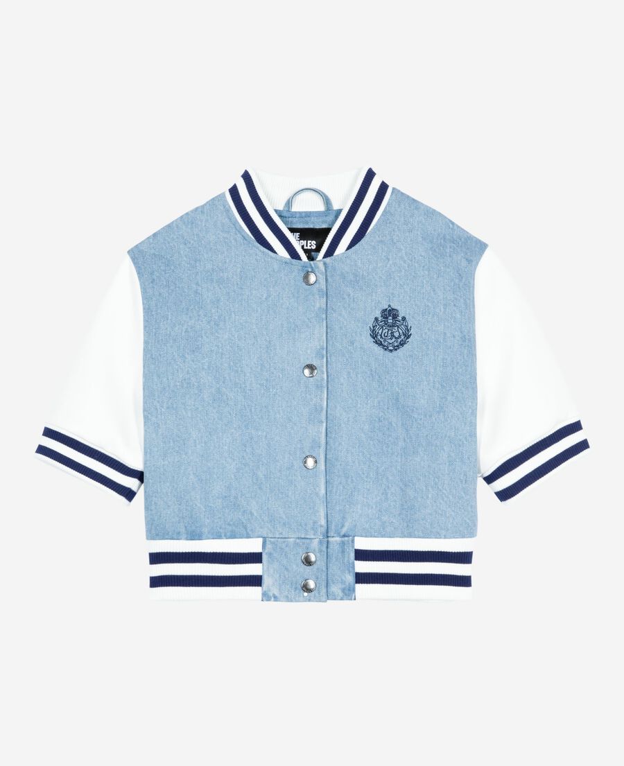 The Kooples WOMEN BLUE WHITE short-sleeved teddy jacket in denim