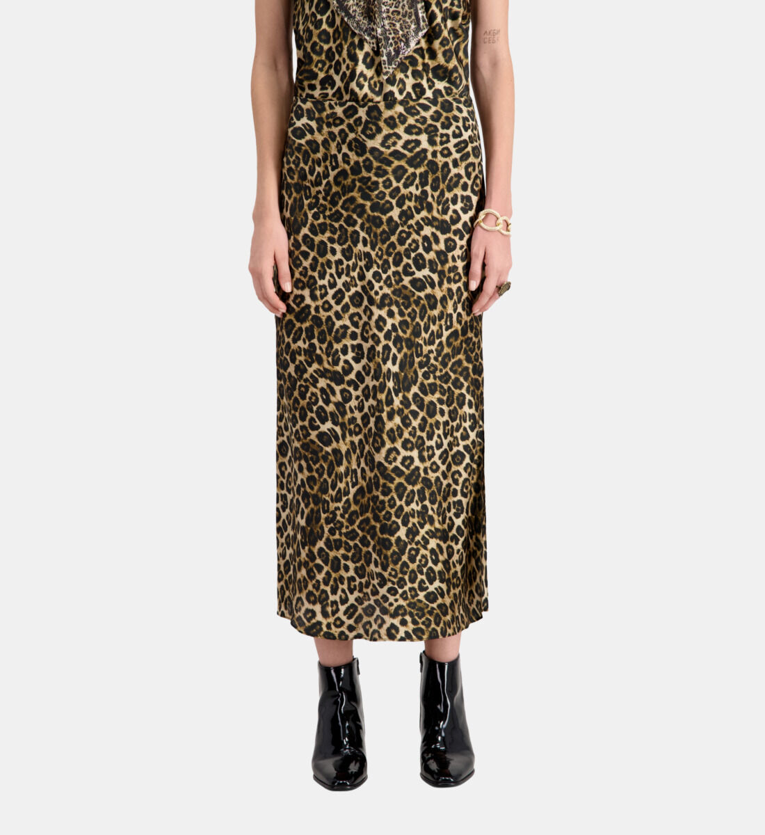 Jupe longue en soie leopard The Kooples France