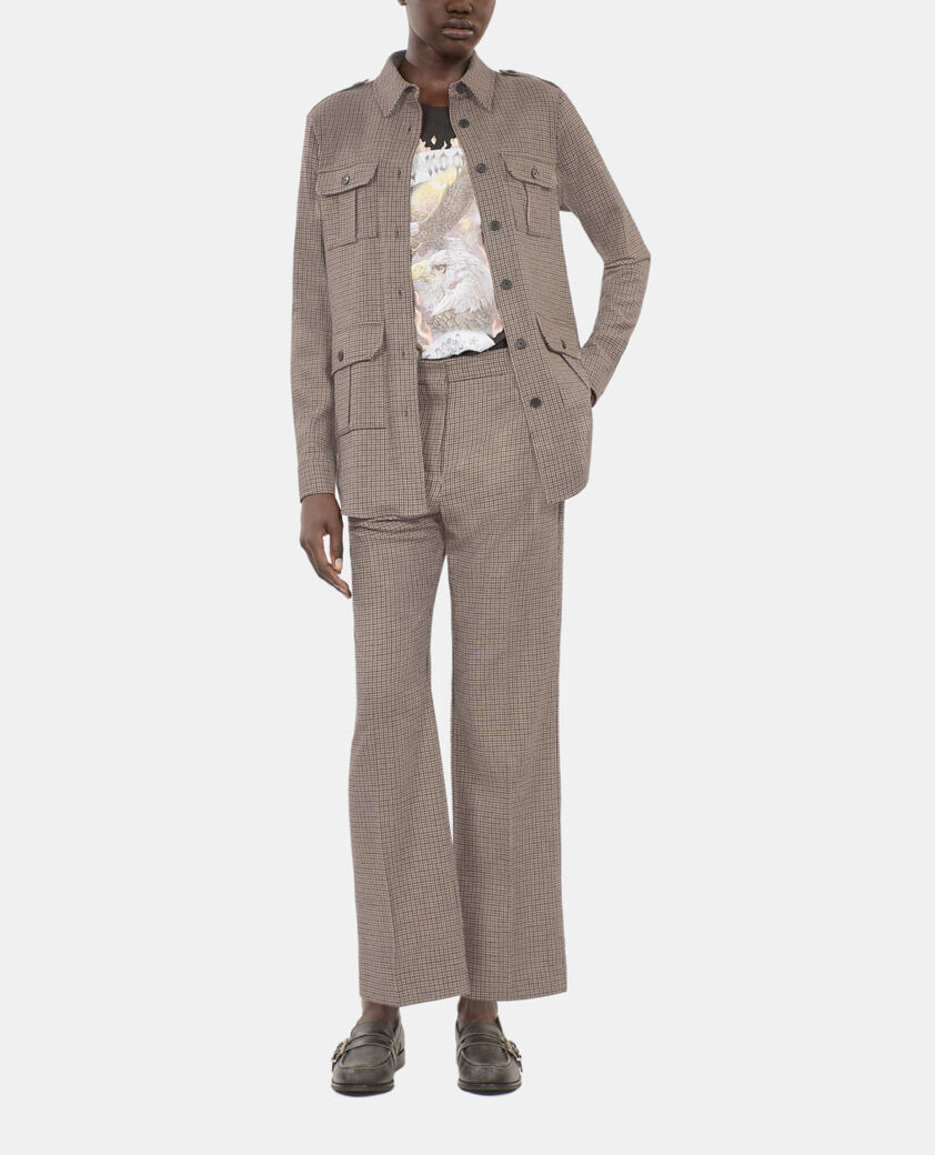 The Kooples FEMME BEIGE-BROWN pantalon tailleur droit pied de poule beige