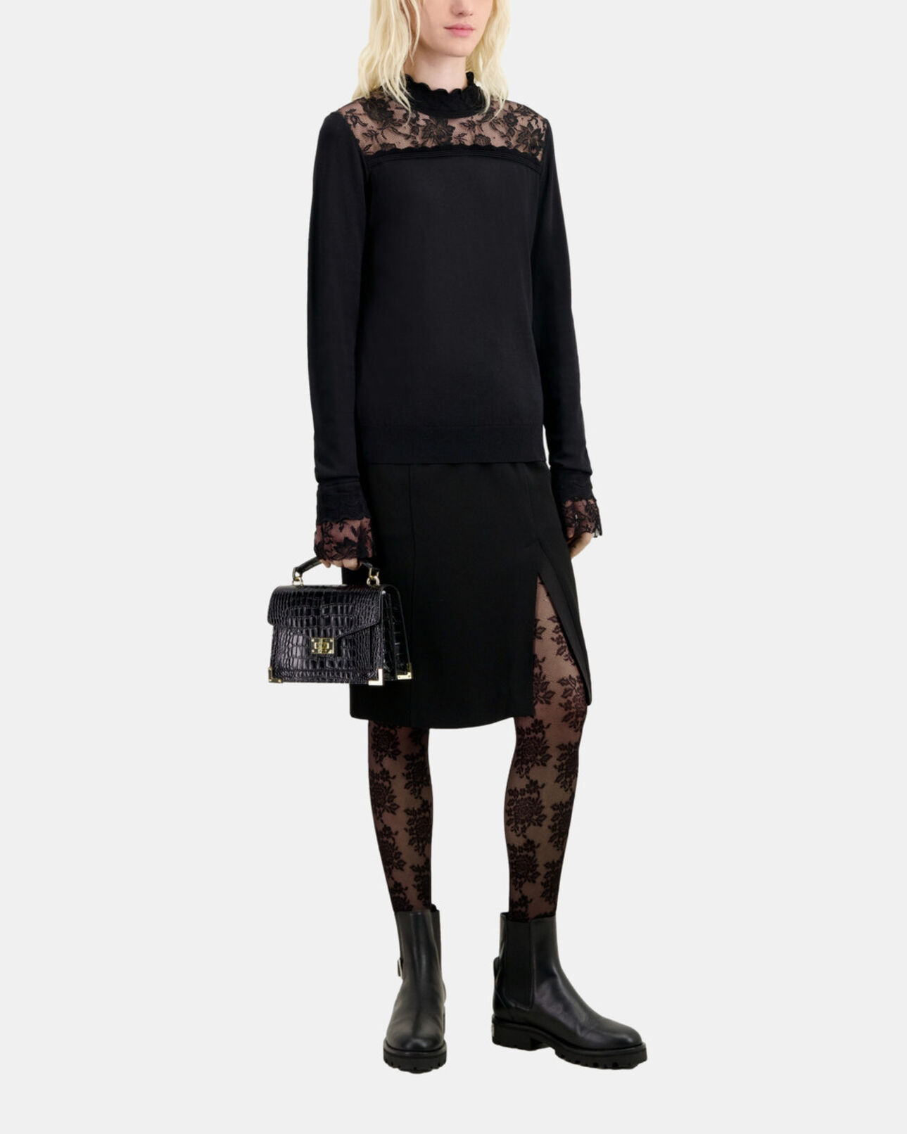The Kooples FEMME BLACK pull noir avec détails en dentelle
