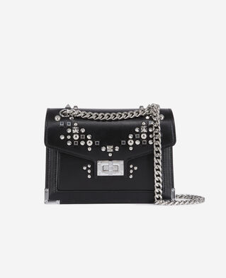 The Kooples WOMEN BLACK emily chain bag in black leather with studs