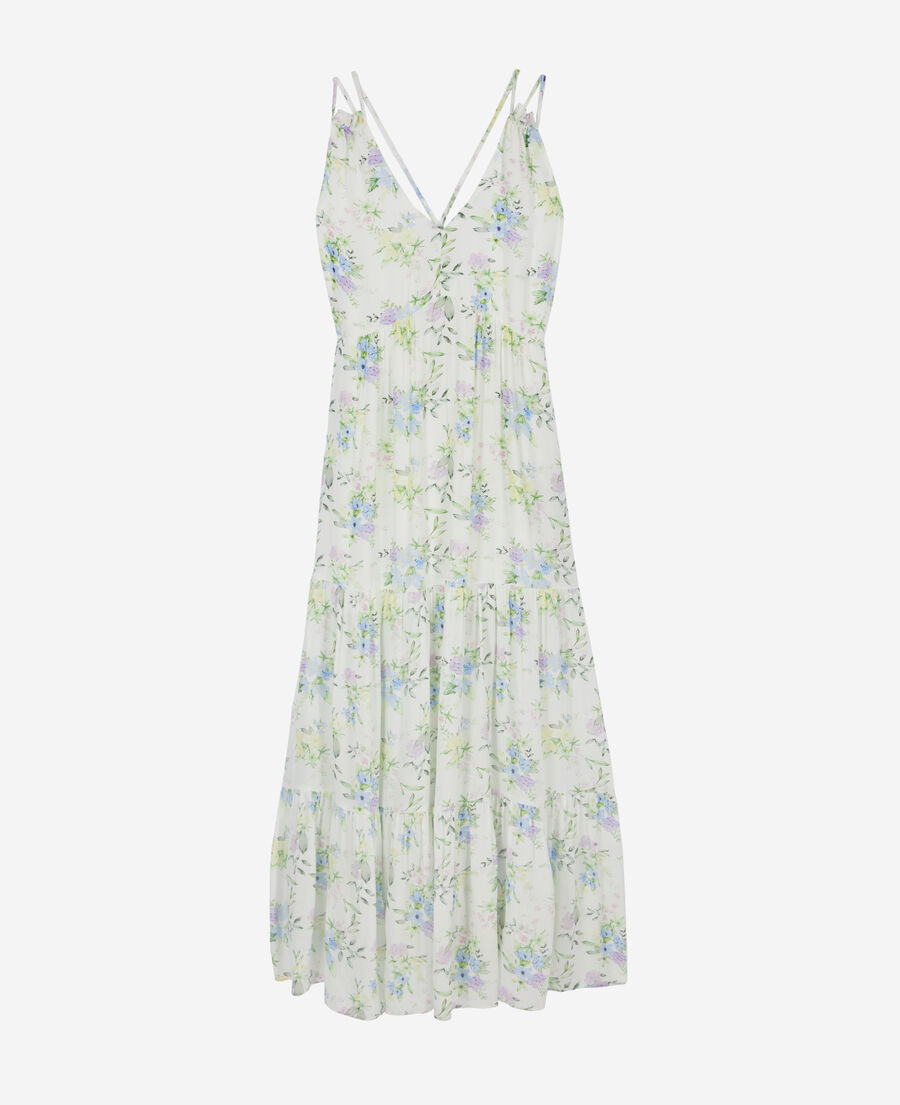 The Kooples FEMME LIGHT BLUE/WHITE robe longue fleurie avec laçage
