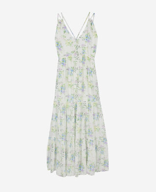 The Kooples FEMME LIGHT BLUE/WHITE robe longue fleurie avec laçage