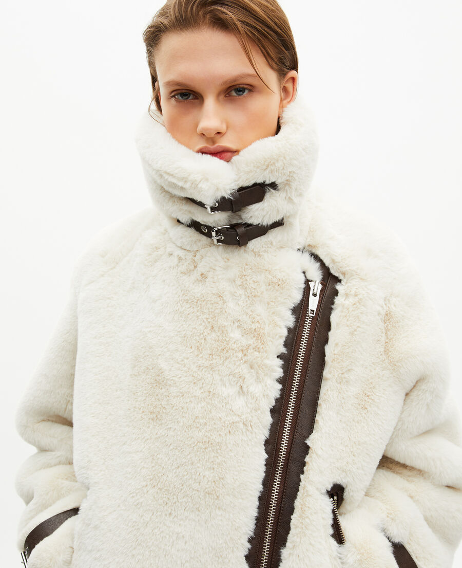 The Kooples F WHITE ecru fur-effect aviator jacket