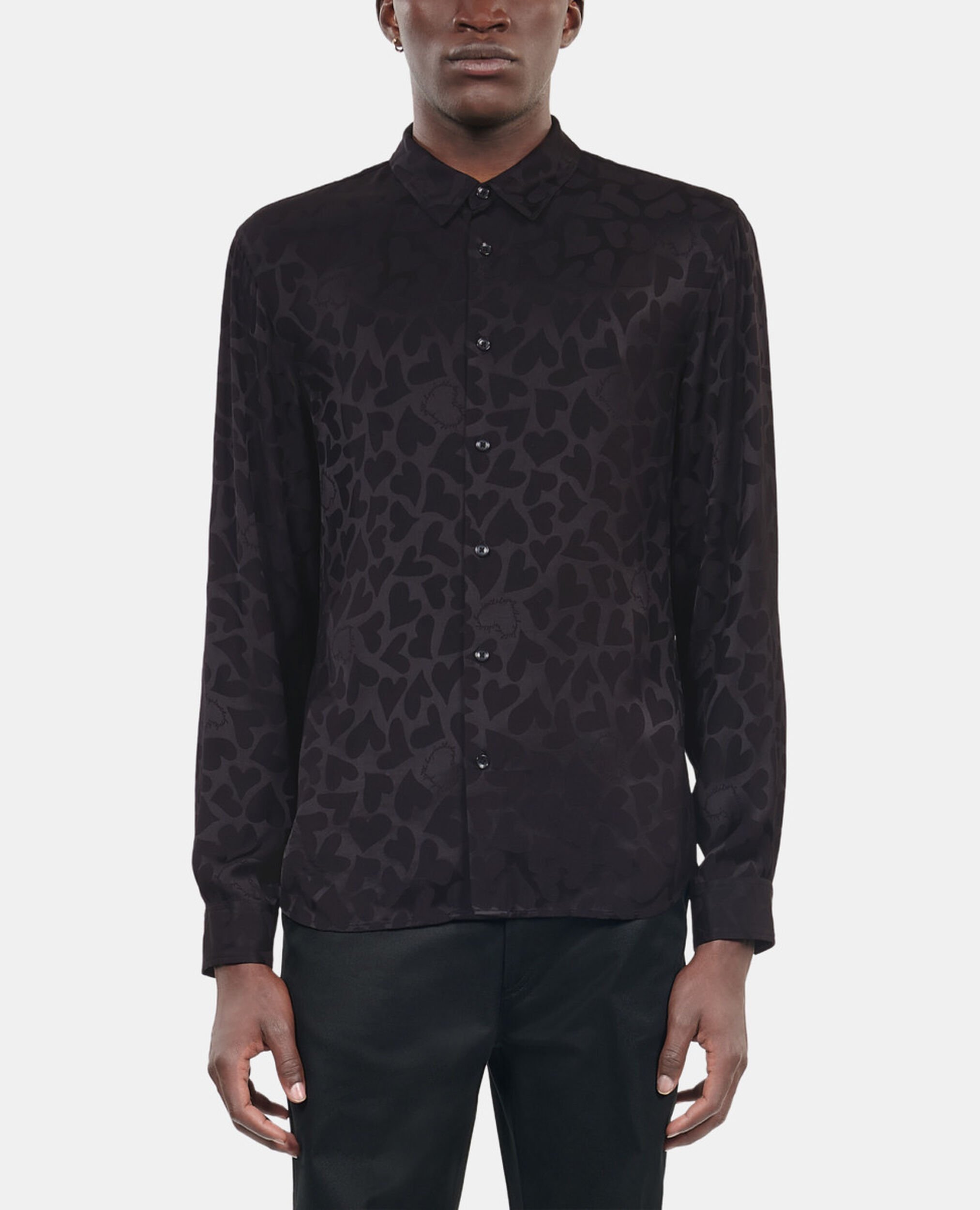 Black jacquard shirt with hearts, BLACK, hi-res image number null