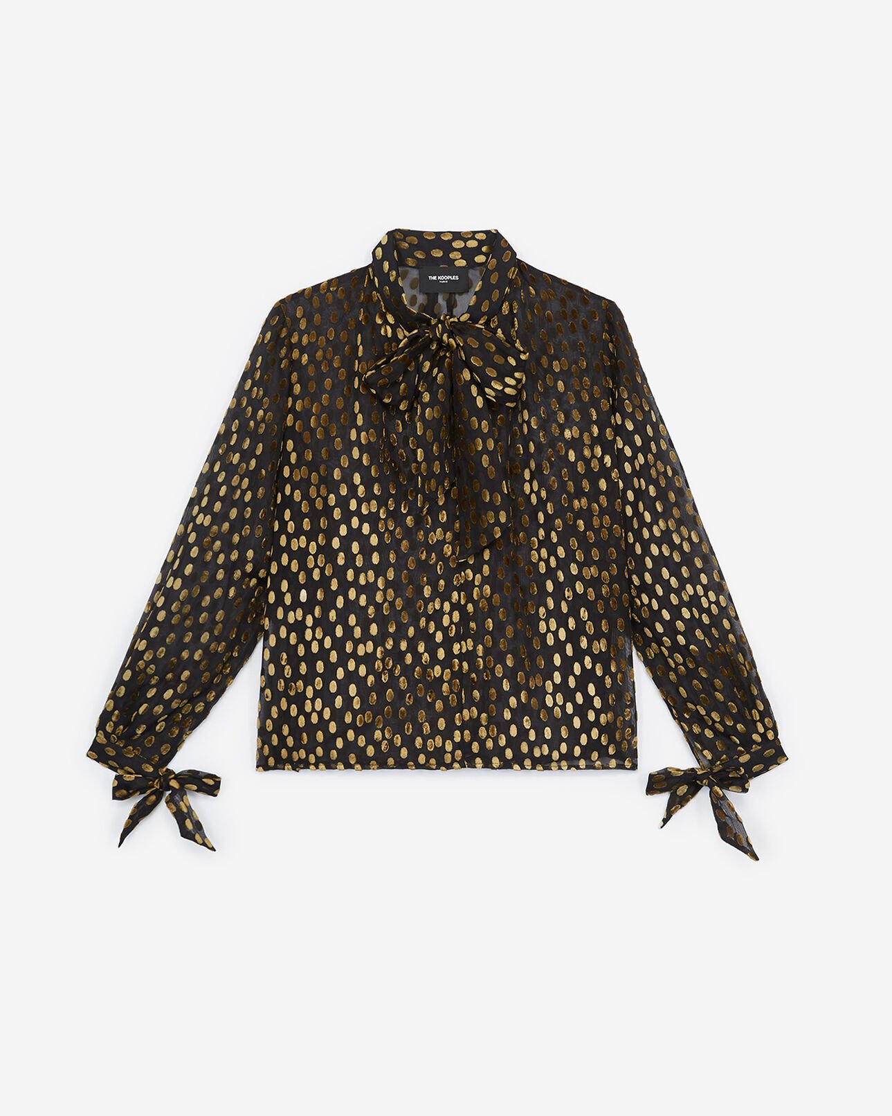The Kooples FEMME BLACK top noir lavallière à pois jaunes