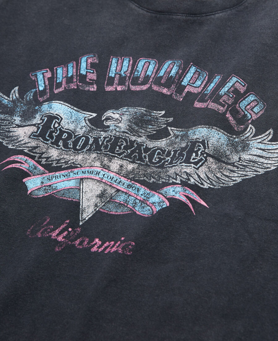 faded black cotton t-shirt with eagle print