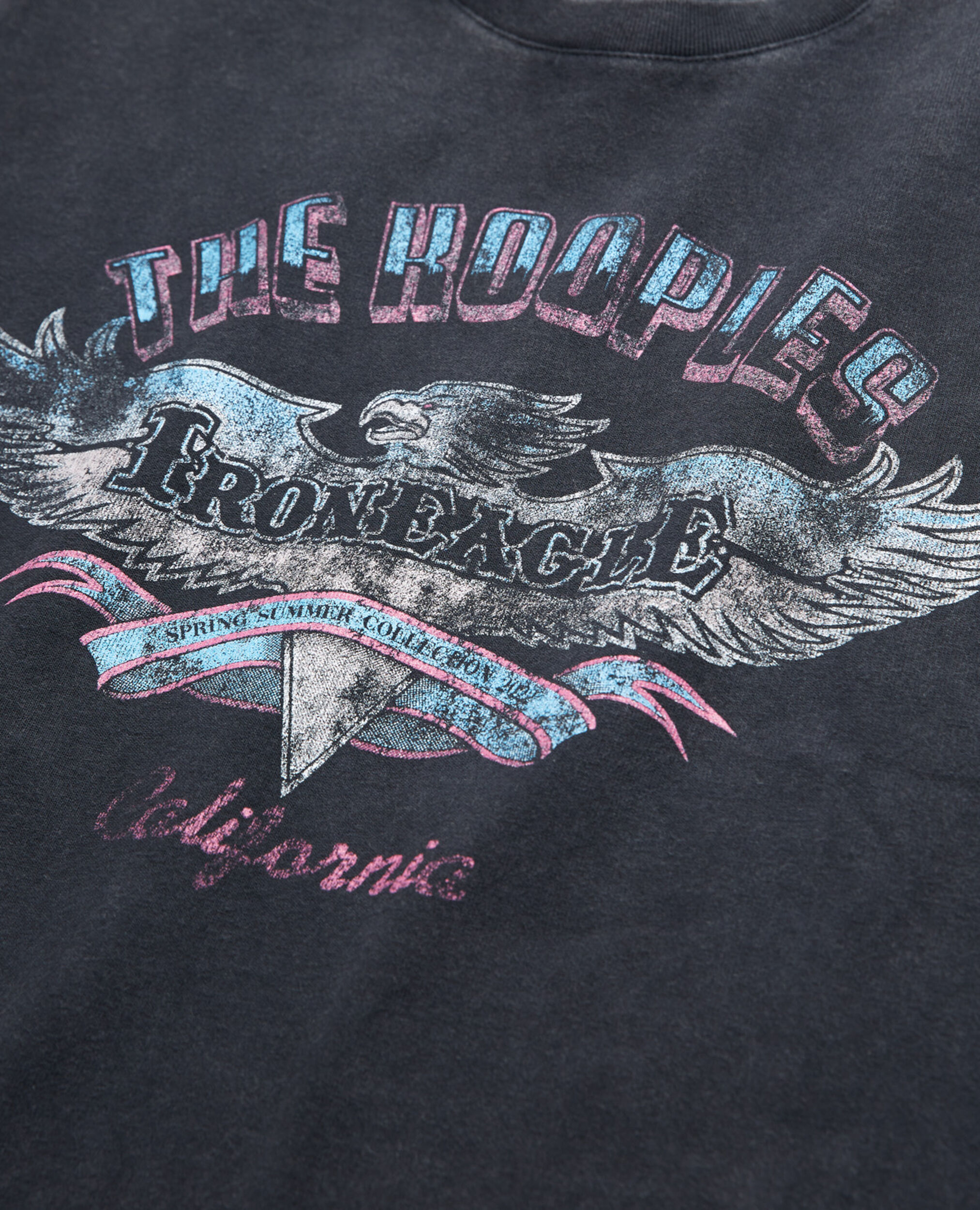 Faded black cotton T-shirt with eagle print, BLACK WASHED, hi-res image number null