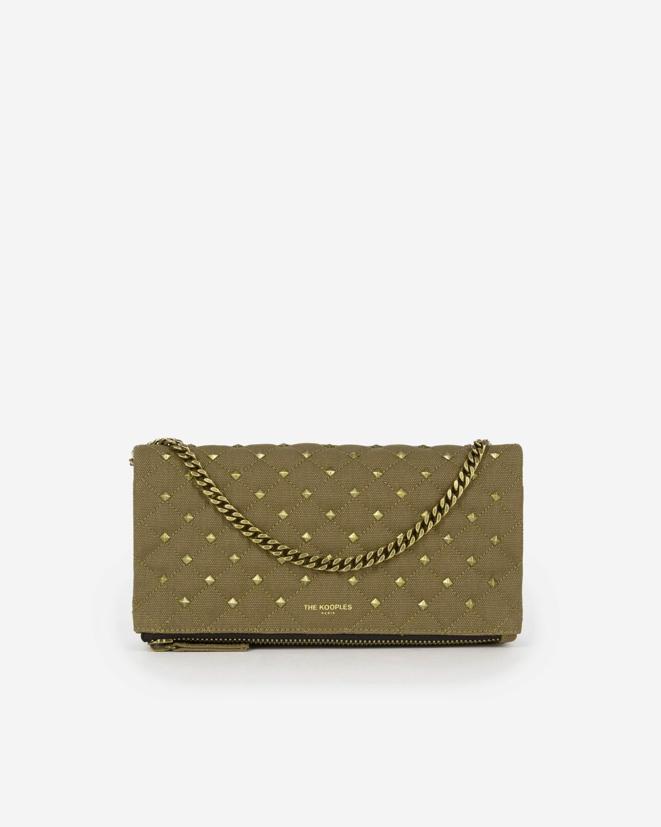 The Kooples WOMEN KAKI small khaki canvas heritage clutch bag