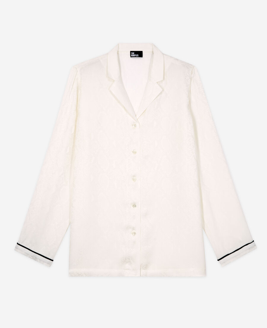 snakeskin print white satin shirt