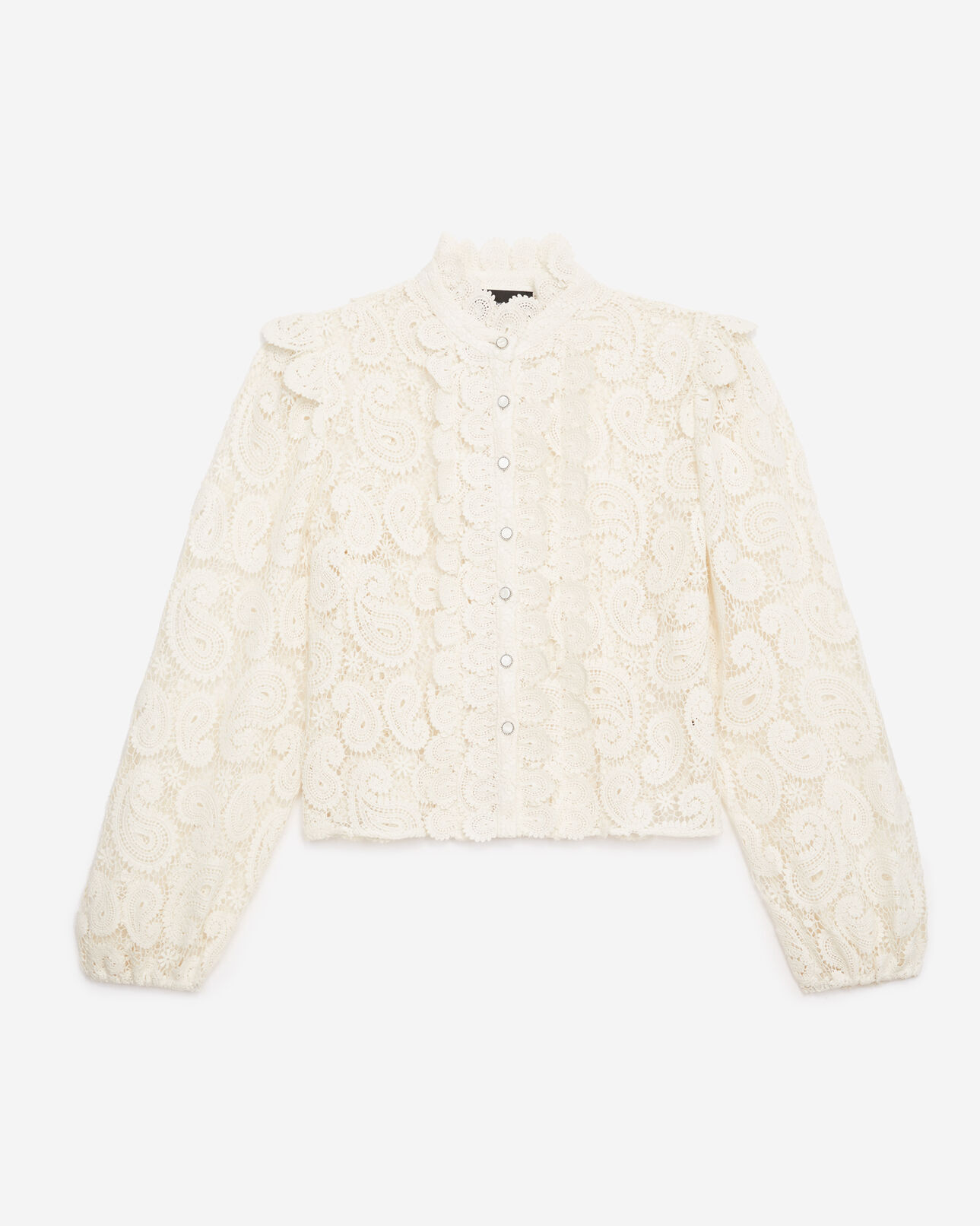 The Kooples FEMME ECRU chemise dentelle écrue à col montant