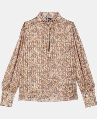The Kooples FEMME CAMEL / BROWN top en soie imprim&eacute; fleuri