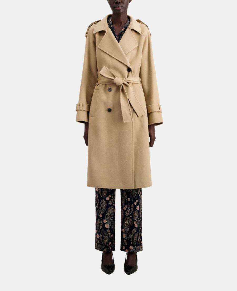 manteau long beige en mélange de laine