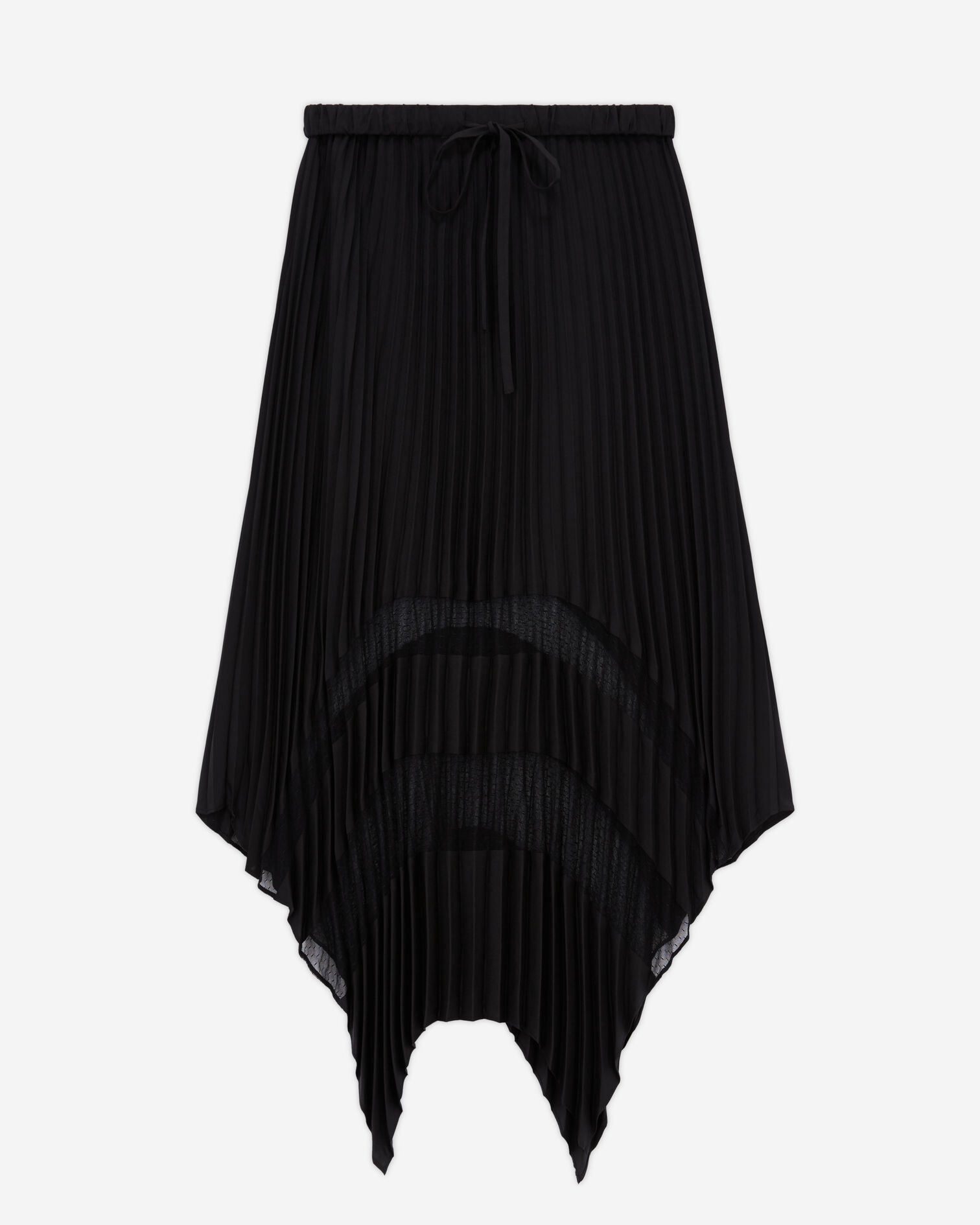 Long pleated skirt with black lace, BLACK, hi-res image number null