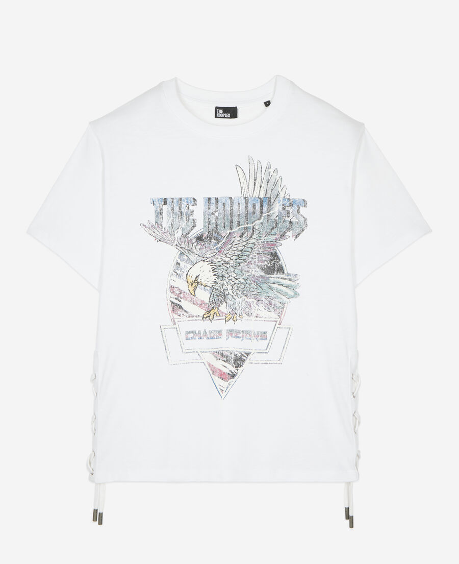 white t-shirt with lacing and eagle serigraphy