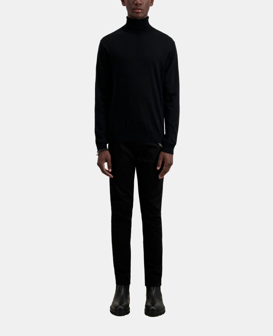 pull noir en laine mérinos