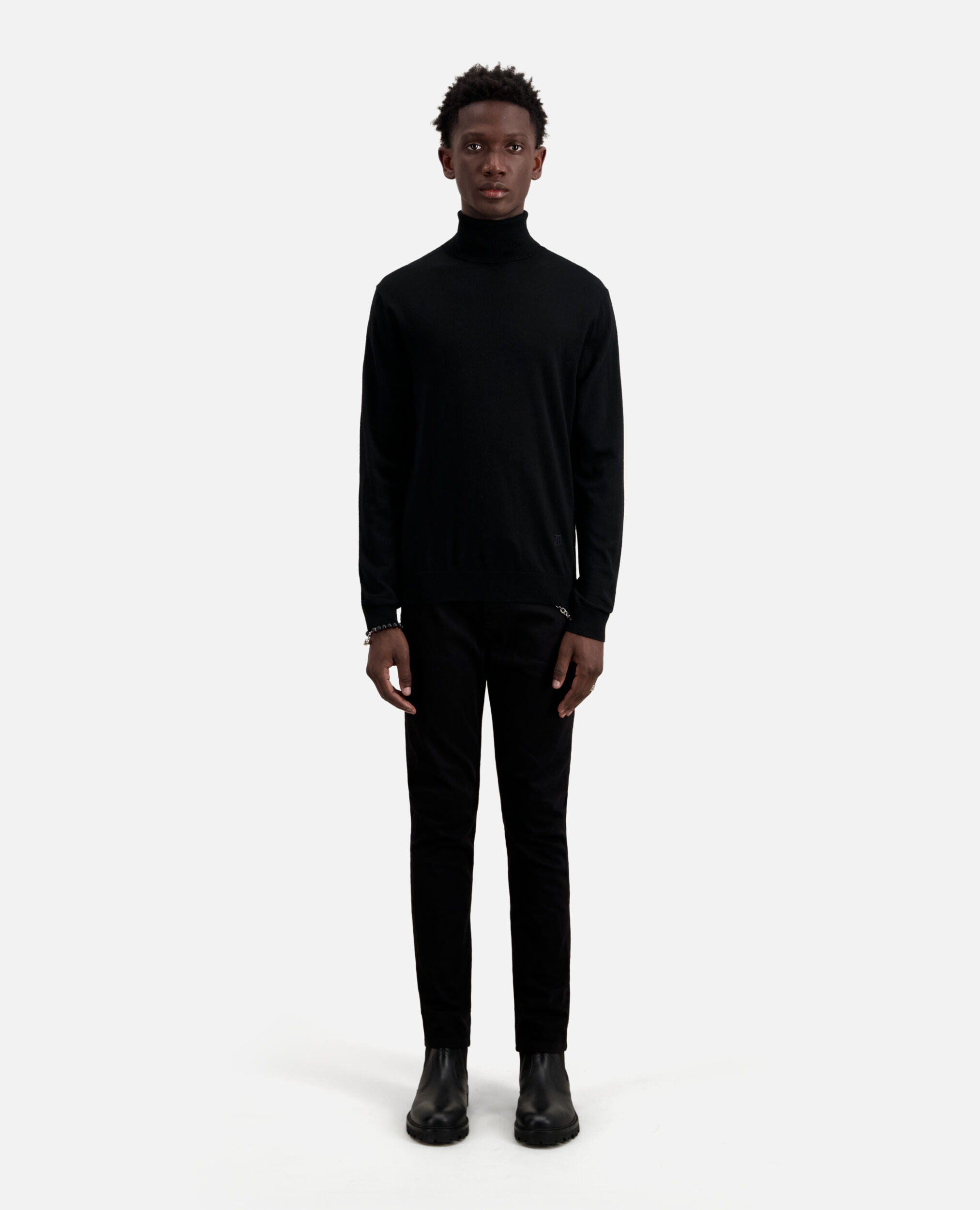 Black merino wool sweater, BLACK, hi-res image number null