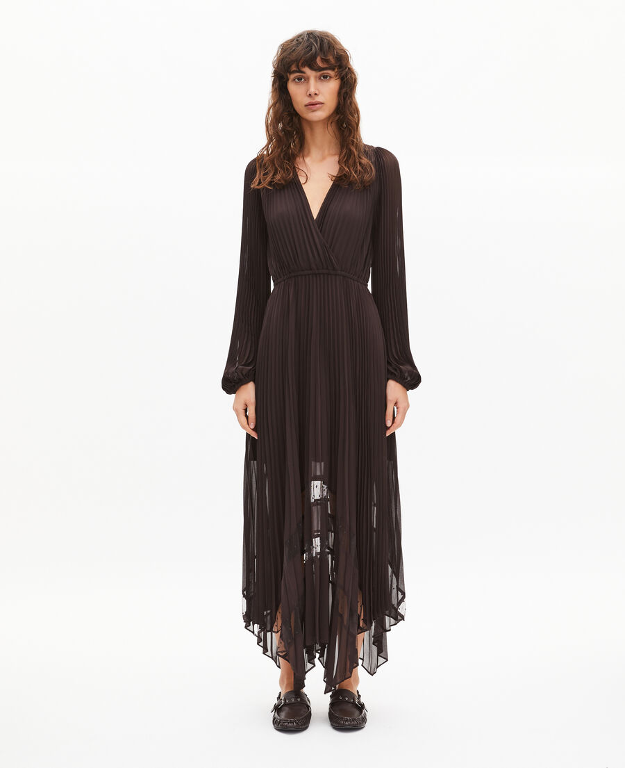 The Kooples WOMEN CAFE brown pleated maxi dress