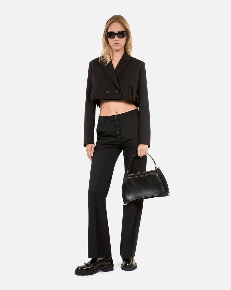 The Kooples DAMEN BLACK kurze, schwarze jacke mit falten aus wolle