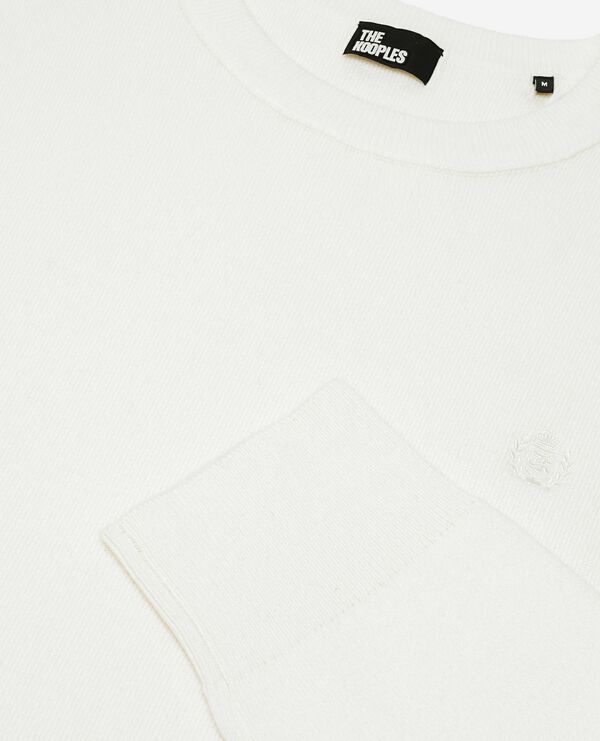 The Kooples MEN ECRU round neck sweater in ecru double-sided wool
