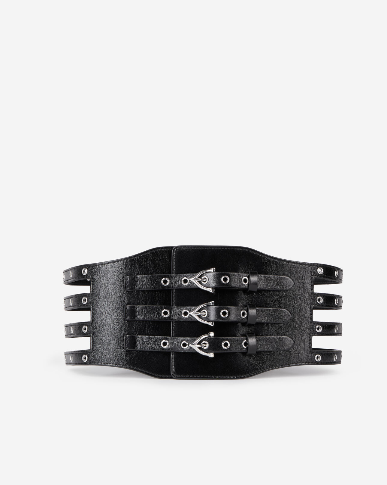 The Kooples FEMME BLACK ceinture corset en cuir noir avec œillets