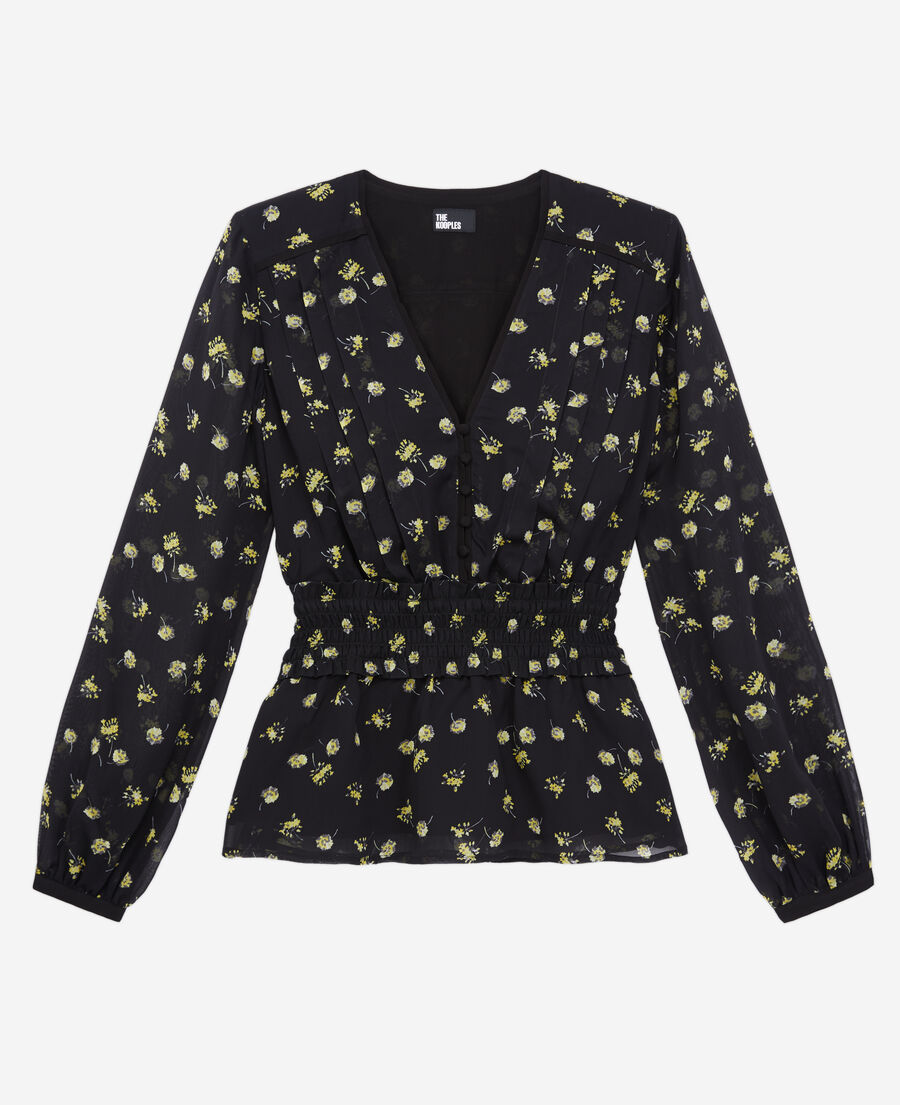 The Kooples F BLACK / YELLOW printed top with smocking