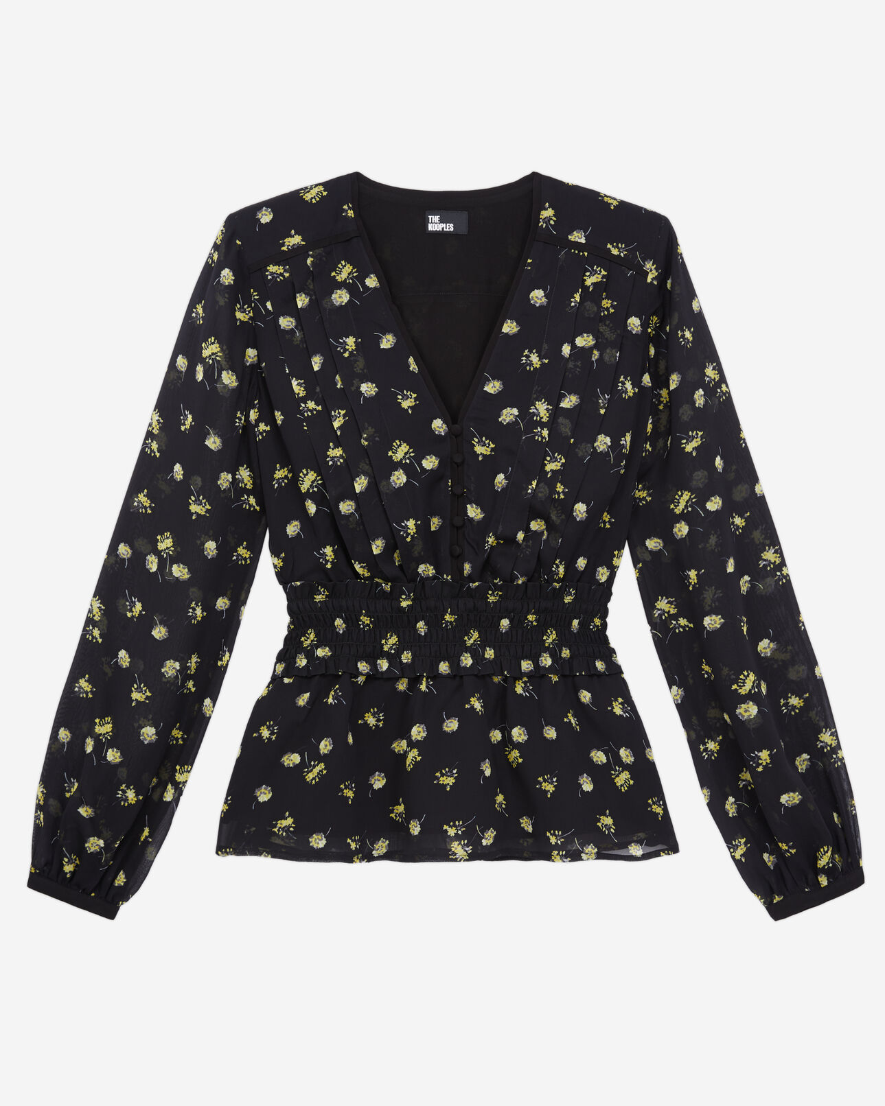 The Kooples FEMME BLACK / YELLOW top imprimé avec smocks