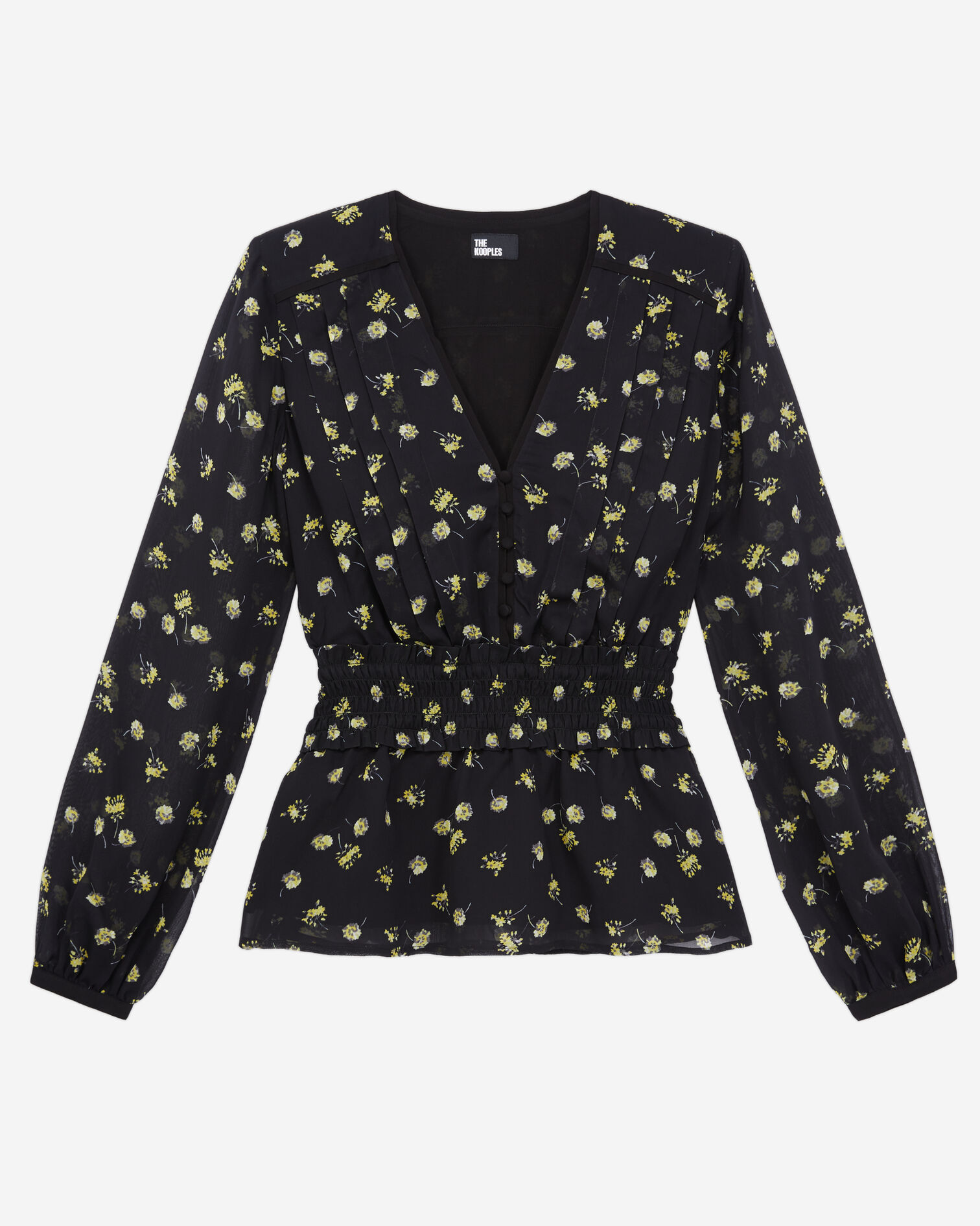 Top imprimé avec smocks, BLACK / YELLOW, hi-res image number null