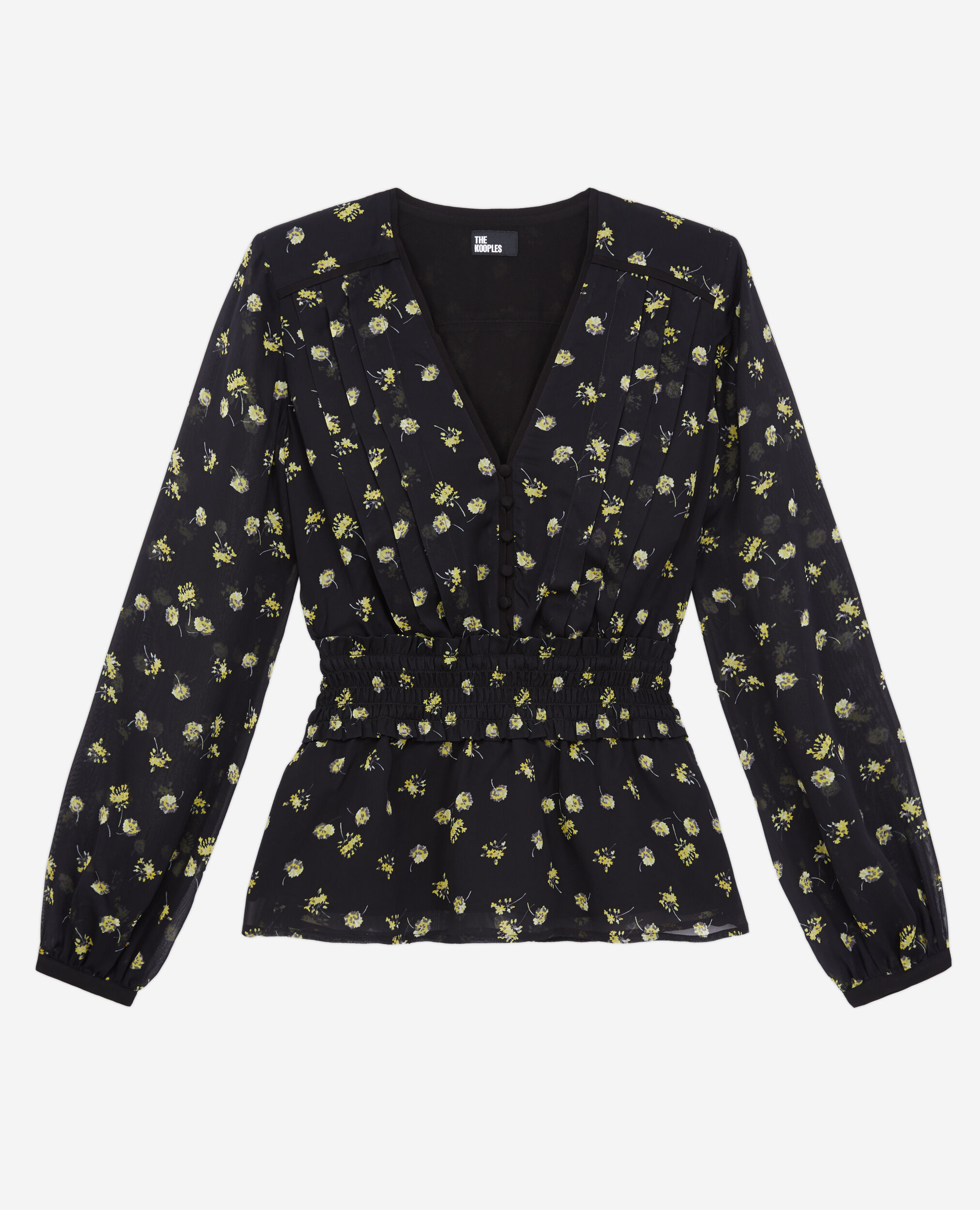 Printed top with smocking, BLACK / YELLOW, hi-res image number null