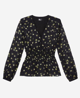 The Kooples F BLACK / YELLOW printed top with smocking