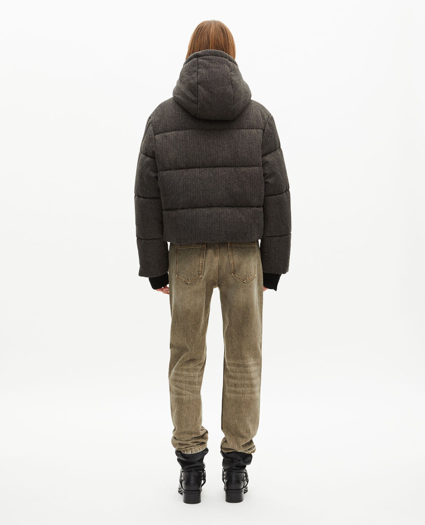 The Kooples DAMEN STONE kurze dunkelgraue daunenjacke aus wolle