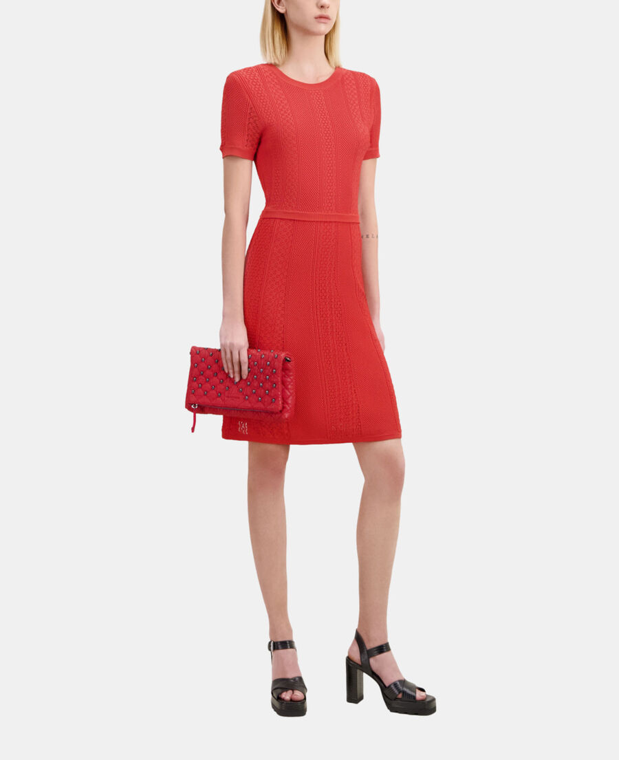 The Kooples WOMEN RED BRIQUE short red openwork knit dress