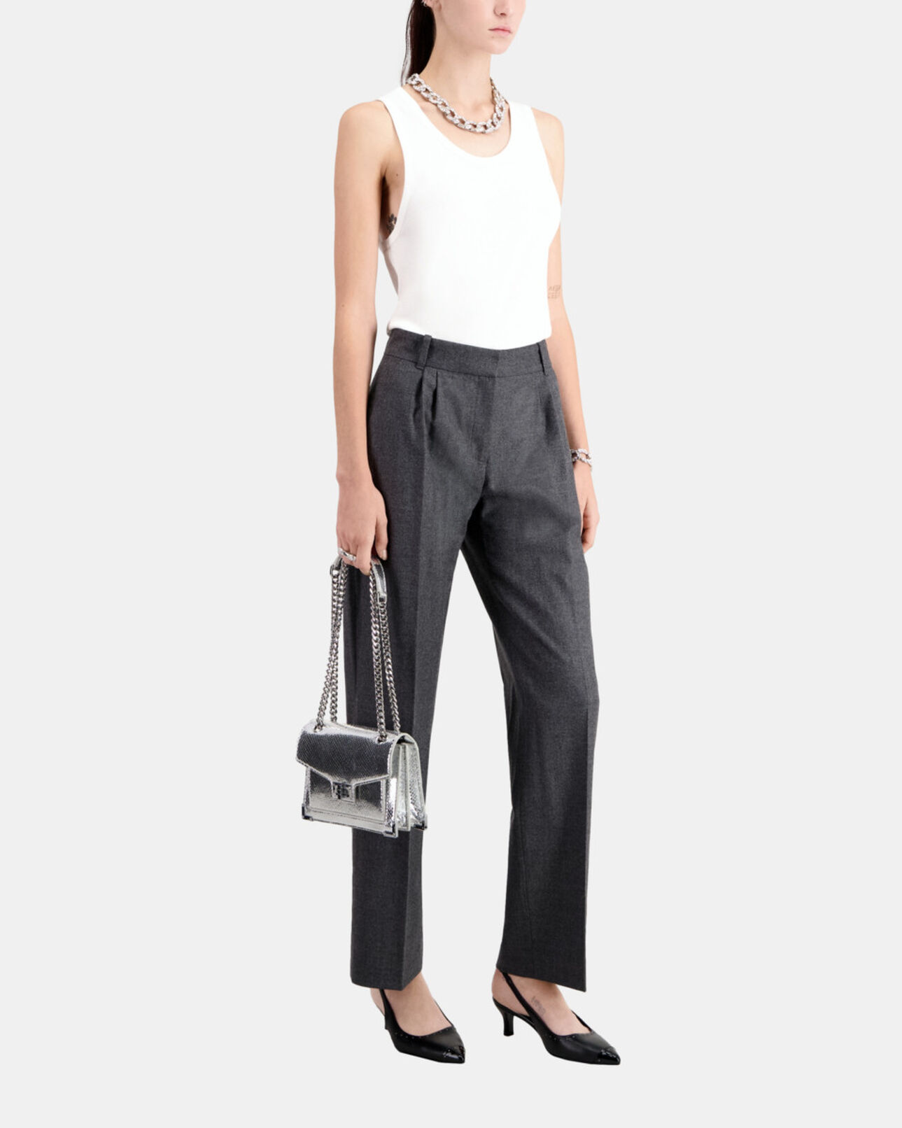 The Kooples WOMEN GREY grey flannel trousers with pleats