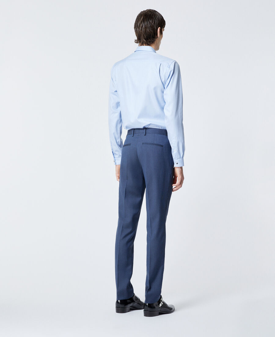 textured wool blue suit trousers