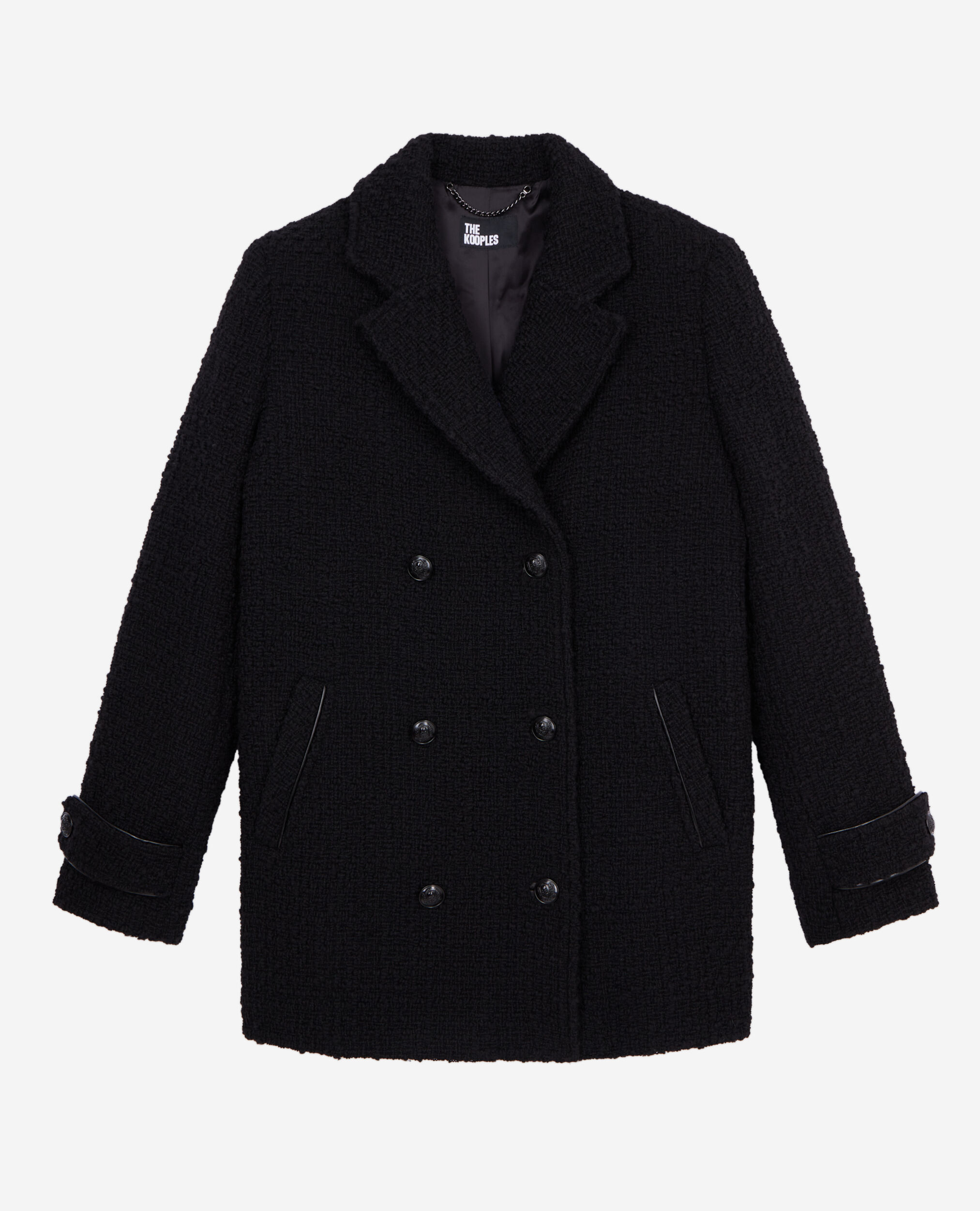 Kurzer schwarzer Mantel aus Tweed, BLACK, hi-res image number null