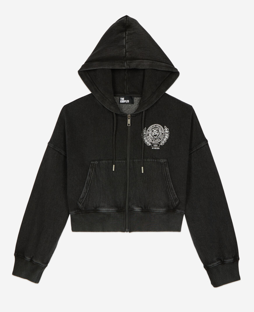 The Kooples MUJER BLACK WASHED sudadera blason negra capucha